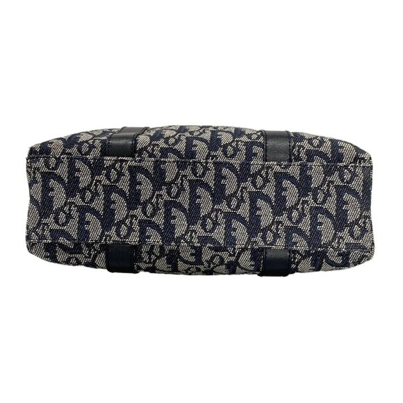 Auth DIOR/ChristianDior Trotteur Navy Dark Navy Cream Jacquard Leather Tote Bag - Picture 5 of 16